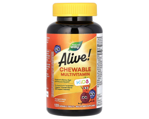 Вітаміни для дітей Alive! зі смаком апельсина і ягід, Multi-Vitamin, Nature's Way, 120 жувальних таблеток