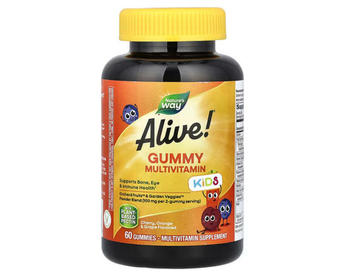 Мультивітаміни для дітей, Multi-Vitamin for Children, Nature's Way, Alive!, вишня, апельсин та виноград, 60 жувальних цукерок