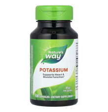 Калій, Potassium, Nature's Way, підтримка роботи серця та м'язів, 99 мг, 100 капсул