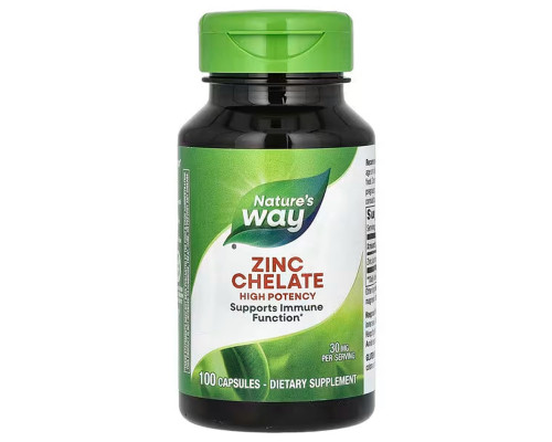 Хелат цинку, Zinc Chelate, Nature's Way, 30 мг, 100 капсул