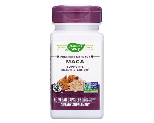 Мака, Premium Extract, Maca, Nature's Way, стандартизована, 350 мг, 60 веганських капсул