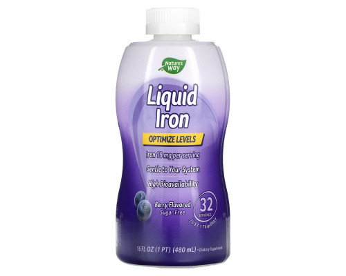 Залізо, Iron, Nature's Way, рідке, смак ягід, 480 мл