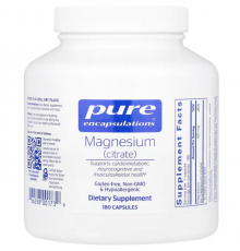 Магній цитрат, Magnesium (citrate), Pure Encapsulations, для сну, здоров'я серця, м'язів та обміну речовин, 150 мг, 180 капсул