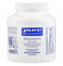 Магній гліцинат, Magnesium (glycinate), Pure Encapsulations, для зняття стресу, сну, здоров'я серця, нервів, м'язів та метаболізму, 120 мг, 180 капсул
