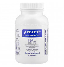 N-ацетилцистеин, NAC (n-acetyl-l-cysteine), Pure Encapsulations, поддержка дыхательной функции, выработки глутатиона и детоксикации, 600 мг, 180 капсул
