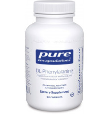 DL-фенилаланин, DL-Phenylalanine, Pure Encapsulations, эмоциональное благополучие и расслабление опорно-двигательного аппарата, 90 капсул