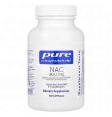 NAC (N-ацетилцистеин), NAC (n-acetyl-l-cysteine), Pure Encapsulations, поддержка дыхательной функции, выработки глутатиона и детоксикации, 900 мг, 120 капсул