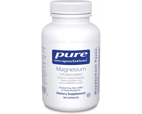Магній цитрат/малат, Magnesium (citrate/malate), Pure Encapsulations, для підтримки засвоєння поживних речовин, кісток та здоров'я серця, 90 капсул