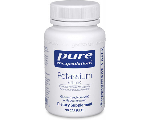 Калій (цитрат), Potassium (citrate), Pure Encapsulations, для підтримки функцій нервів та м'язів, надниркових залоз, гормонів, здоров'я серця та енергії, 90 капсул