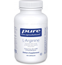 L-аргинин, l-Arginine, Pure Encapsulations, поддержка выработки оксида азота, здоровья сердца и кровотока, 1400 мг, 90 капсул