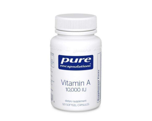 Вітамін A, Vitamin A, Pure Encapsulations, з олії печінки тріски, підтримує імунне та клітинне здоров'я, зір, кістки, шкіру та репродуктивну функцію, 3000 мкг (10,000 МО), 120 капсул