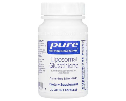 Ліпосомальний глутатіон, Liposomal Glutathione, Pure Encapsulations, антиоксидант, підтримка печінки та детоксикація, 375 мг, 30 гелевих капсул