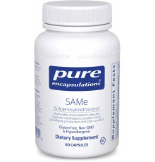 S-аденозилметионин, SAMe (S-Adenosylmethionine), Pure Encapsulations, поддержка суставов, печени и когнитивных функций, 200 мг, 60 капсул