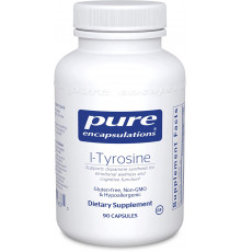 L-Тирозин, l-Tyrosine, Pure Encapsulations, для сна, поддержки щитовидной железы, когнитивного здоровья и памяти, 90 капсул