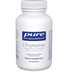 L-триптофан, l-Tryptophan, Pure Encapsulations, повышает уровень серотонина для эмоционального благополучия и спокойного сна, 90 капсул