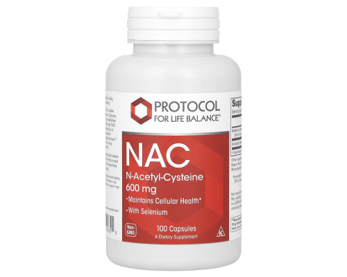 Ацетилцистеїн, NAC N-Acetyl-Cysteine, Protocol for Life Balance, 600 мг, 100 капсул