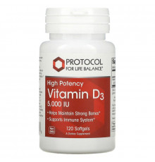 Витамин D3, Vitamin D3, Protocol for Life Balance, 5000 МЕ, 120 гелевых капсул