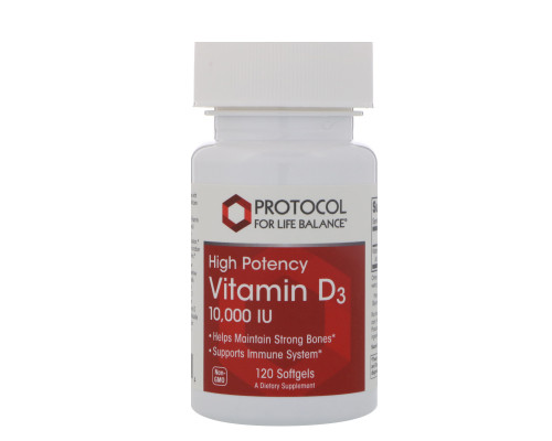 Вітамін D3, Vitamin D3, Protocol for Life Balance, висока ефективність, 10 000 МО, 120 гелевих капсул