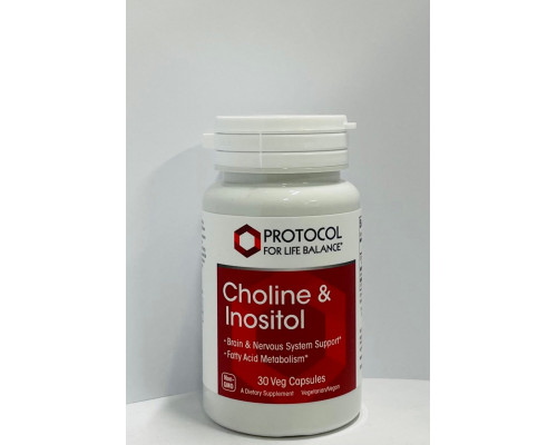 Холін та інозитол, Choline & Inositol, Protocol for Life Balance, 250/250 мг, 30 веганських капсул