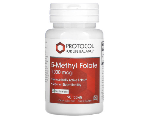 Метилфолат, 5-Methyl Folate, Protocol for Life Balance, 1000 мкг, 90 веганських таблеток