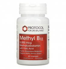 Метилкобаламін з фолієвою кислотою, Methyl B12, Protocol for Life Balance, 5000 мкг, 60 пастилок