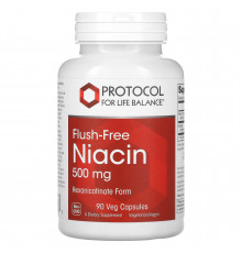 Ніацин, Flush-Free Niacin, Protocol for Life Balance, без почервоніння, 500 мг, 90 веганських капсул
