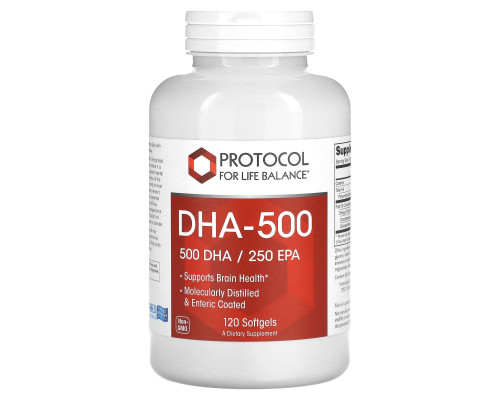 Докозагексаєнова кислота (ДГК), DHA-500, Protocol for Life Balance, 500 ДГК/250 ЕПК, 120 гелевих капсул