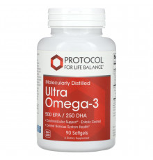 Омега-3 Ультра, Ultra Omega-3, Protocol for Life Balance, молекулярно-дистильована, 500 ЕПК/250 ДГК, 90 гелевих капсул