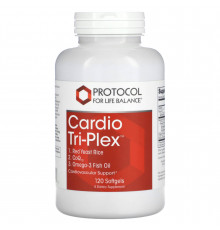Красный дрожжевой рис с Омега-3 и коэнзимом Q10, Cardio Tri-Plex, Protocol for Life Balance, тройной комплекс,  120 гелевых капсул