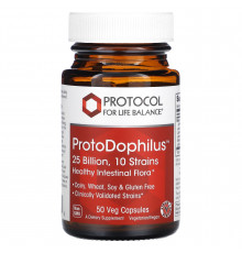 Пробіотики дофілус, ProtoDophilus, Protocol for Life Balance, 25 млрд КУО, 10 штамів, 50 веганських капсул