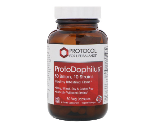 Пробіотики дофілус, ProtoDophilus, Protocol for Life Balance, 50 млрд, 10 штамів, 50 веганських капсул