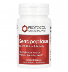 Серрапептаза, Serrapeptase, Protocol for Life Balance, 60 веганських капсул