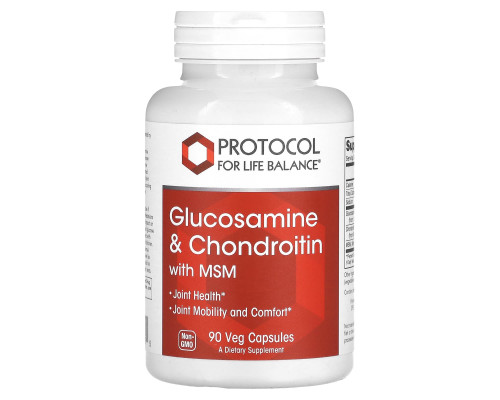 Глюкозамін та хондроїтин з МСМ, Glucosamine & Chondroitin with MSM, Protocol for Life Balance, підтримка суглобів, 90 капсул