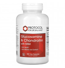 Глюкозамін та хондроїтин з МСМ, Glucosamine & Chondroitin with MSM, Protocol for Life Balance, підтримка суглобів, 180 капсул