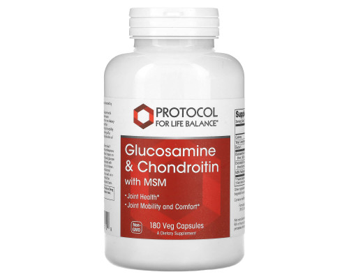 Глюкозамін та хондроїтин з МСМ, Glucosamine & Chondroitin with MSM, Protocol for Life Balance, підтримка суглобів, 180 капсул