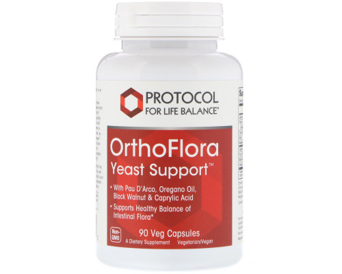 Підтримка кишкової мікрофлори, OrthoFlora Yeast Support, Protocol for Life Balance, 90 кап.
