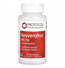 Ресвератрол, Resveratrol, Protocol for Life Balance, 200 мг, 60 веганських капсул