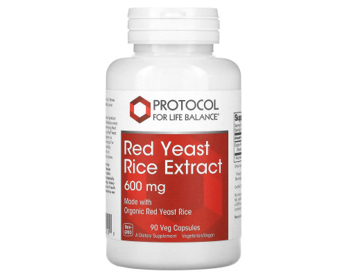 Червоний дріжджовий рис, Red Yeast Rice Extract, Protocol for Life Balance, екстракт, 600 мг, 90 веганських капсул