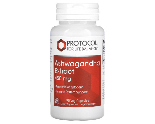 Ашваганда, Ashwagandha, Protocol for Life Balance, екстракт, 450 мг, 90 рослинних капсул