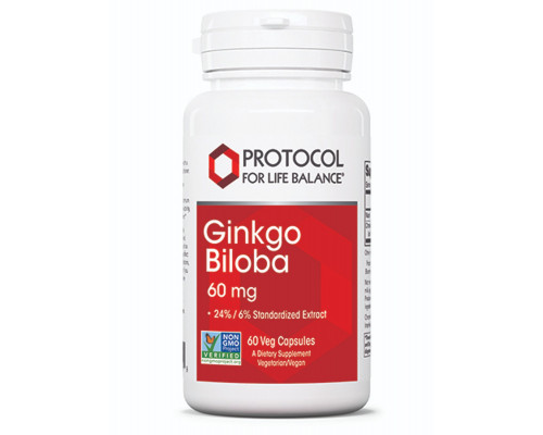 Гінкго Білоба, Ginkgo Biloba, Protocol for Life Balance, 60 мг, 60 веганських капсул