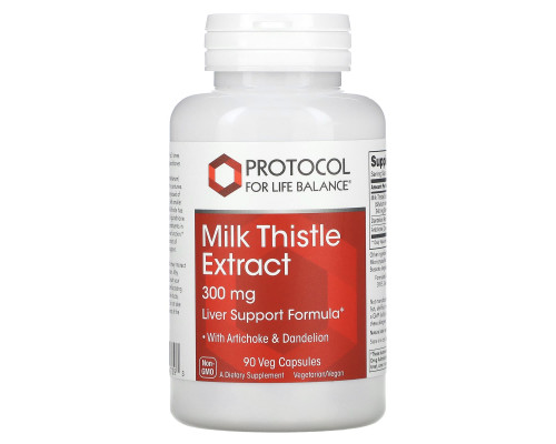 Розторопша плямиста, Milk Thistle Extract, Protocol for Life Balance, екстракт, 300 мг, 90 веганських капсул