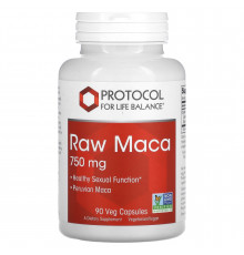 Мака перуанська, Raw Maca, Protocol for Life Balance, сира, 750 мг, 90 веганських капсул