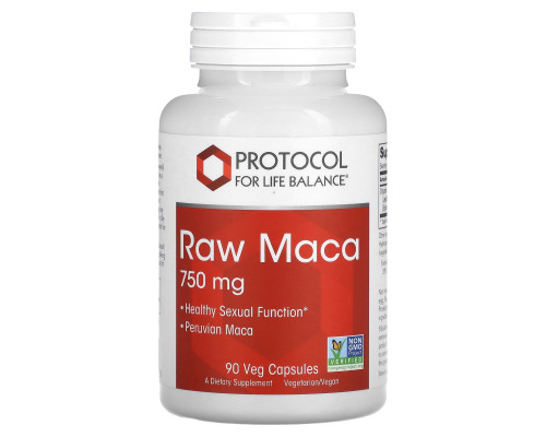 Мака перуанська, Raw Maca, Protocol for Life Balance, сира, 750 мг, 90 веганських капсул