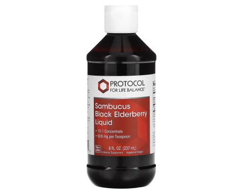 Чорна бузина, Sambucus Black Elderberry Liquid, Protocol for Life Balance, рідкий концентрат, веган, 500 мг, 237 мл