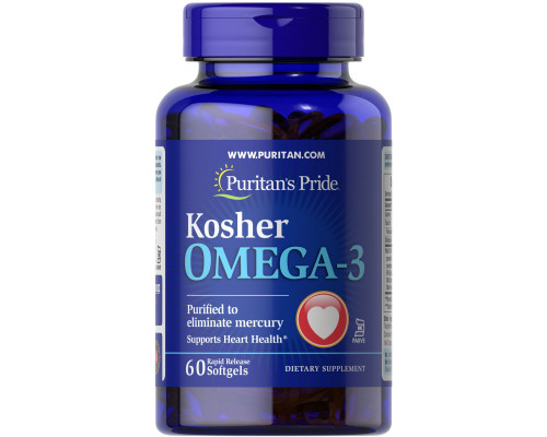 Омега-3 кошерний, Kosher Omega-3 with EPA & DHA, Puritan's Pride, 742 мг, з ЕПК та ДГК, 60 гелевих капсул
