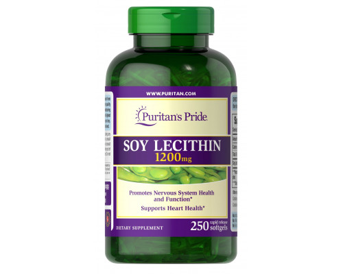 Лецитин із сої, Soy Lecithin, Puritan's Pride, 1200 мг, 250 гелевих капсул