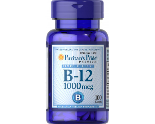 Вітамін В-12, Vitamin B-12, Puritan's Pride, 1000 мкг, 100 каплет із уповільненим вивільненням