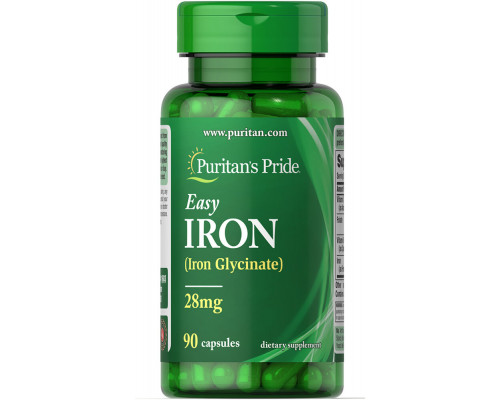 Залізо, Easy Iron (Glycinate), Puritan's Pride, 28 мг, 90 гелевих капсул