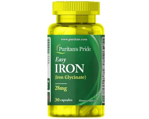 Залізо, Easy Iron (Glycinate), Puritan's Pride, 28 мг, 30 гелевих капсул