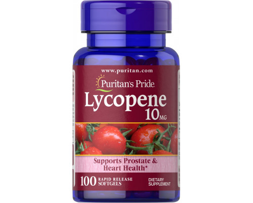 Лікопін, Lycopene, Puritan's Pride, 10 мг, 100 гелевих капсул швидкого вивільнення